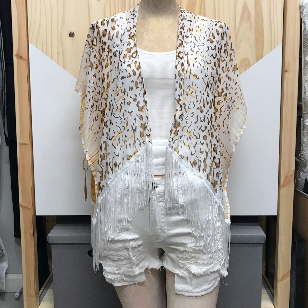 Handmade Kimono Jacket in Leopard with Long Fringe